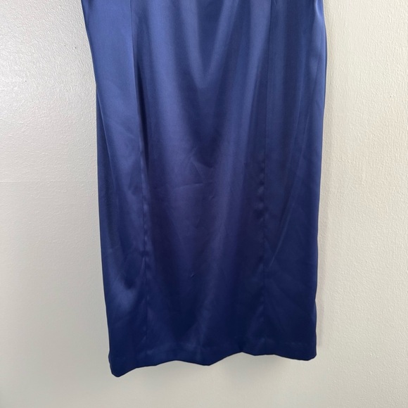 Jones Wear Navy Blue Satin Sleeveless V-Neck Evening Formal Party Dress Women 14 - Picture 7 of 8